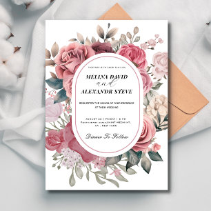 Convite Casamento de Moldura Floral Dusty Rosa Blush