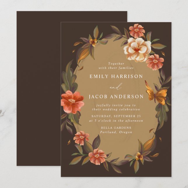 Convite Casamento de Moldura Floral Vintage (Frente/Verso)