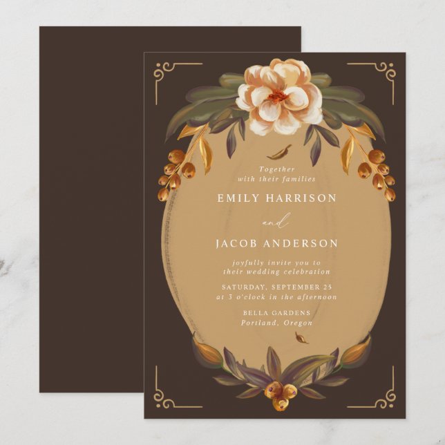 Convite Casamento de Moldura Floral Vintage (Frente/Verso)
