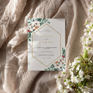 Convite Casamento de Moldura Hexagonal de inverno com Aqua