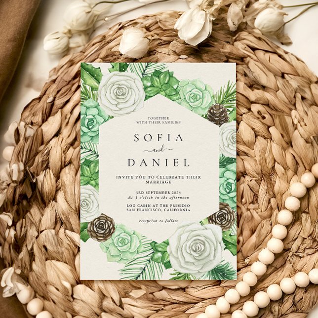 Convite Casamento de Moldura Hexagonal de Watercolor (Criador carregado)