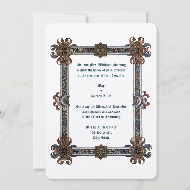 Convite Casamento de Moldura Iluminada Medieval (Frente)