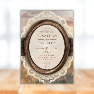 Convite Casamento de Moldura Rústica Elegante