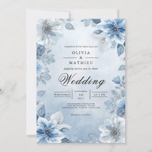 Convite Casamento de Molho Azul Floral de Aquarela