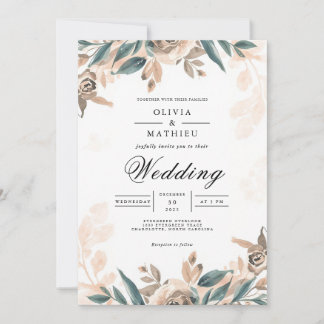 Convite Casamento de Molho de Beige Floral Watercolor