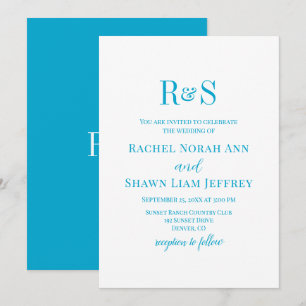 Convite Casamento de Monograma Azul Aqua Azul