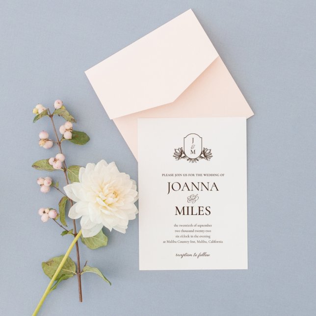 Convite Casamento de Monograma Botânico de Crest Crest Ele (Criador carregado)