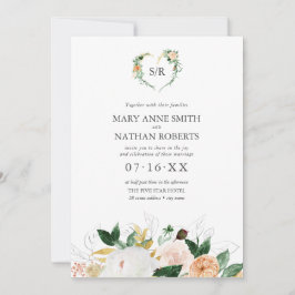 Convite Casamento De Monograma Botânico De Laranja Floral 