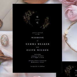 Convite Casamento de Monograma Botânico Desenhado à Mão El