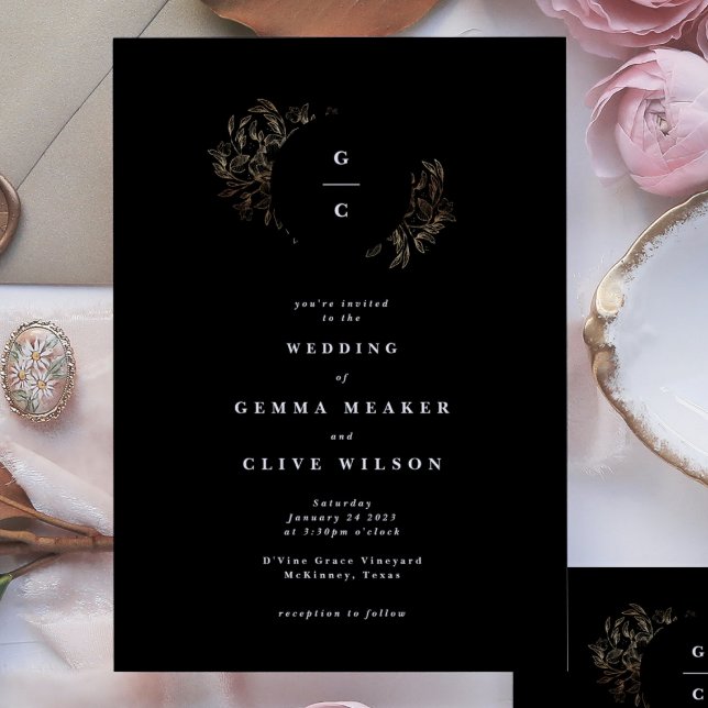 Convite Casamento de Monograma Botânico Desenhado à Mão El (Criador carregado)