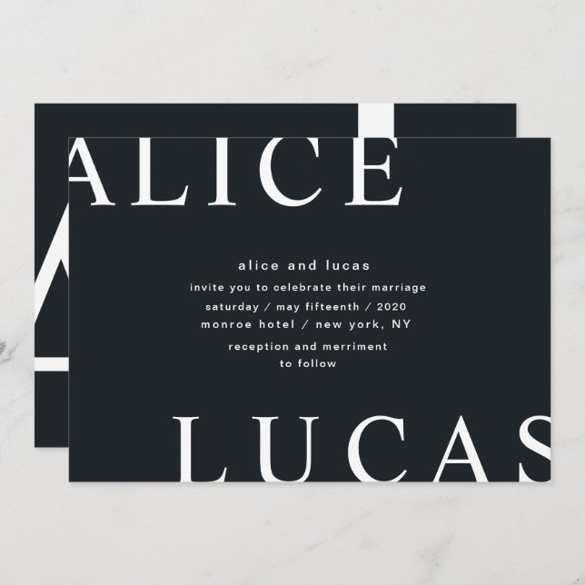 Convite Casamento de Monograma Branco de Esquema Ultra Mod (Frente/Verso)