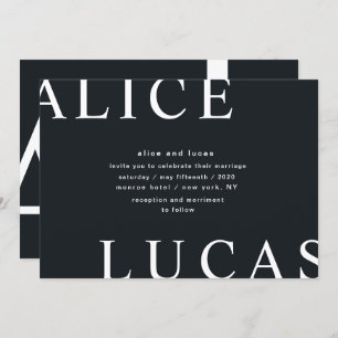 Convite Casamento de Monograma Branco de Esquema Ultra Mod