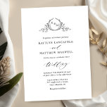 Convite Casamento de Monograma Branco e Preto Elegante<br><div class="desc">Aprecie seus convidados com este belo convite de casamento com um belo monograma de coroa real desenhado à mão com iniciais de casais e delicados detalhes de caligrafia escrita à mão. Capacidade de mudar a introdução "juntamente com os seus pais" para "juntamente com as suas famílias", "juntamente com a alegria...</div>