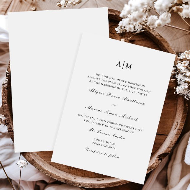 Convite Casamento de Monograma Branco e Preto Elegante (Criador carregado)