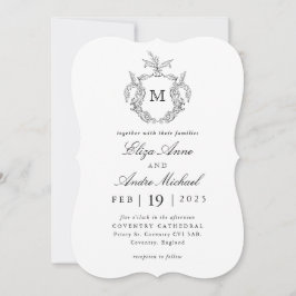 Convite Casamento de Monograma Branco e Preto Elegante