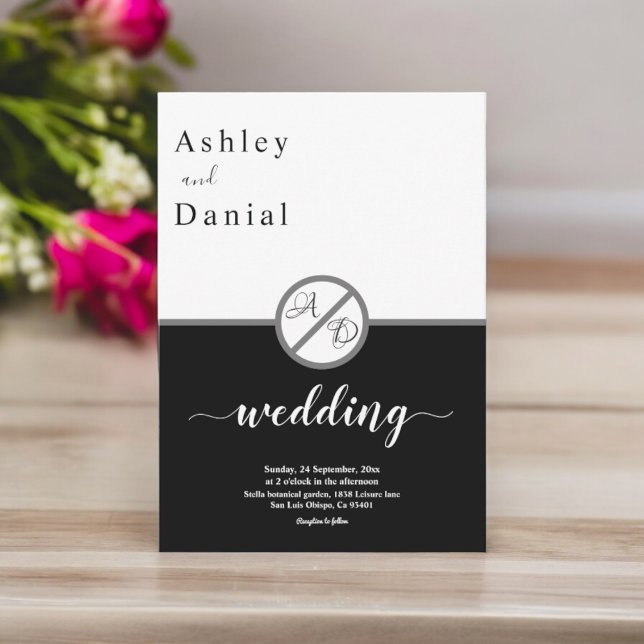 Convite Casamento De Monograma Branco E Preto Moderno Eleg (Criador carregado)