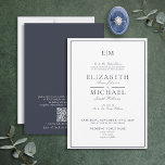 Convite Casamento de Monograma Clássico Azul com Marinho Q<br><div class="desc">Seu casamento é um dos dias mais importantes da sua vida, então você quer que tudo seja perfeito. Isso inclui seus convites! Este Convite de Casamento de Monograma de Script Clássico Azul com Marinho QR Elegante é exatamente o que você precisa para definir o tom para seu dia especial. O...</div>