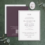 Convite Casamento de Monograma Clássico Púrpura de Código<br><div class="desc">Seu casamento é um dos dias mais importantes da sua vida, então você quer que tudo seja perfeito. Isso inclui seus convites! Este Convite para Casamento de Monograma de Script Clássico Púrpura de Rótulo QR Elegante é exatamente o que você precisa para definir o tom para seu dia especial. O...</div>