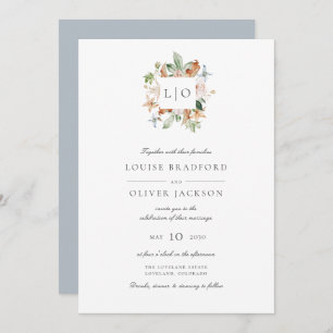 Convite Casamento de Monograma com Cor Azul Simples