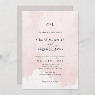 Convite Casamento de Monograma com Cor de Água Rosa Esbran