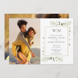 Convite Casamento de Monograma com Greenery Botânica