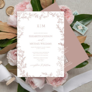 Convite Casamento de monograma com Rosa empoeiramento de f