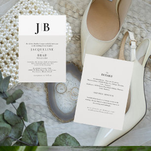 Convite Casamento de Monograma Contemporâneo Bege