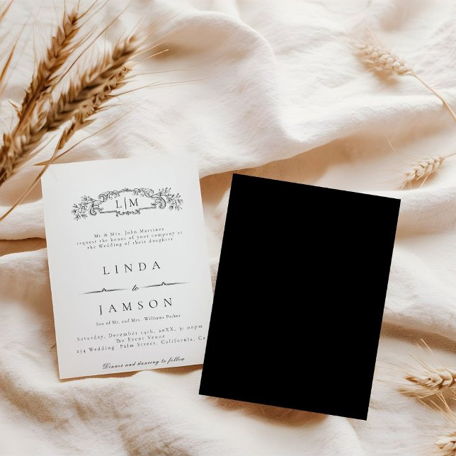 Convite Casamento de monograma da crista botânica Elegante (Criador carregado)