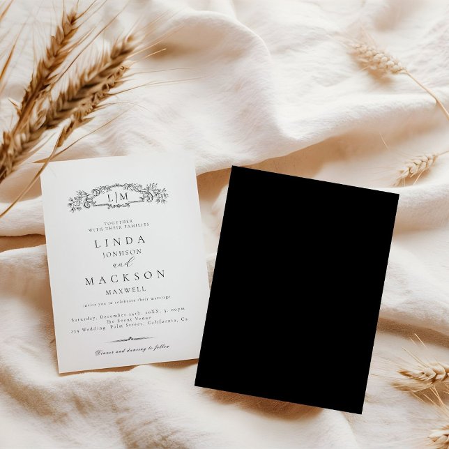 Convite Casamento de monograma da crista botânica Elegante (Criador carregado)