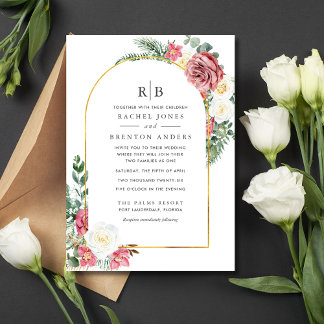 Convite Casamento de Monograma da Família Misturada Floral