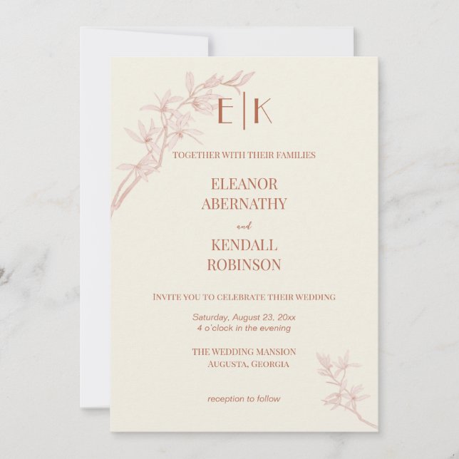 Convite Casamento de Monograma da Flor do eterno (Frente)