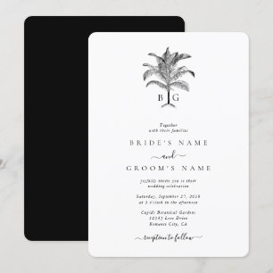 Convite Casamento de Monograma de Árvore Tropical Minimali