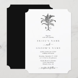 Convite Casamento de Monograma de Árvore Tropical Minimali