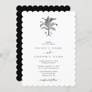 Convite Casamento de Monograma de Árvore Tropical Minimali