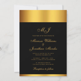 Convite Casamento de Monograma de Borda Dourada de Luxo