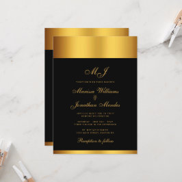 Convite Casamento de Monograma de Borda Dourada de Luxo