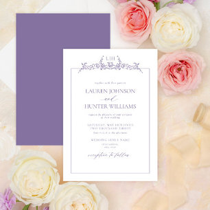 Convite Casamento de Monograma de Borda Floral de lavanda