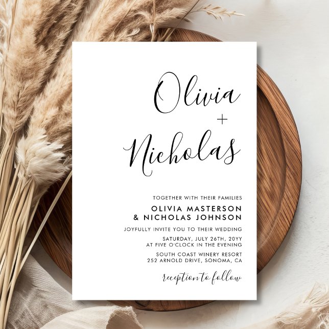 Convite Casamento de Monograma de Caligrafia Moderna Mínim (Criador carregado)