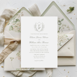 Convite Casamento de monograma de coroa botânica elegante