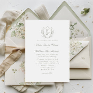 Convite Casamento de monograma de coroa botânica elegante