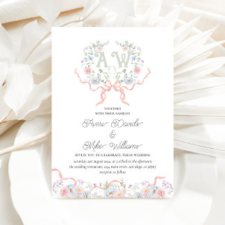 Convite Casamento de Monograma de Crest de Flor Selvagem W
