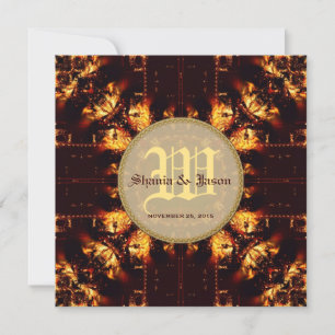 Convite Casamento de Monograma de Fogo Moderno Medieval