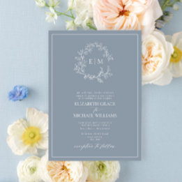 Convite Casamento de Monograma de Folha Azul com Folha For