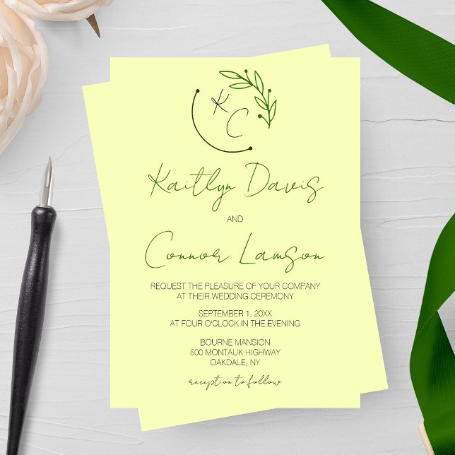 Convite Casamento de Monograma de Folha Chic Moderna (Criador carregado)