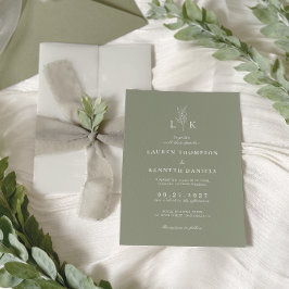 Convite Casamento de Monograma de Folha Verde Salvia Cláss