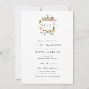 Convite Casamento de Monograma de Grinalda de Aquarela Sim