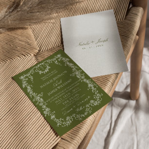 Convite Casamento de Monograma de Jardim Floral Verde Oliv