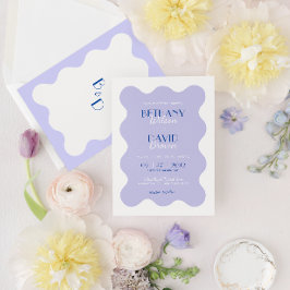 Convite Casamento de Monograma de Onda Lavanda Azul Modern