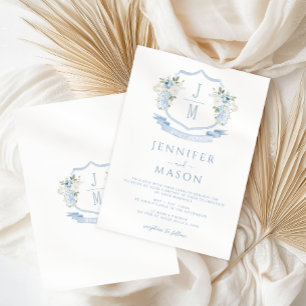 Convite Casamento de Monograma de Paixão Floral Azul Claro