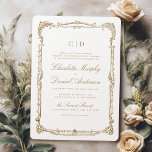 Convite Casamento de Monograma de Script Clássico de Quadr<br><div class="desc">Este elegante convite para o casamento apresenta monograma de casal,  roteiro clássico e quadro de colheita de ornamentado em cor dourada,  simples e eterno,  excelente para o casamento clássico moderno,  casamento vintage romântico e casamento tradicional formal. Ver todas as peças correspondentes na coleção</div>